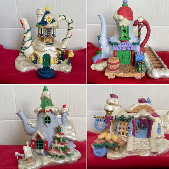 Sears Holiday Vintage Christmas Teapot Houses Sculpted And Decorated Resin Teapot Houses